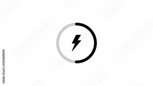 Battery charging animation with power icon isolated on a transparent background. Battery with lightning bolt, energy storage, electrical power, renewable energy,