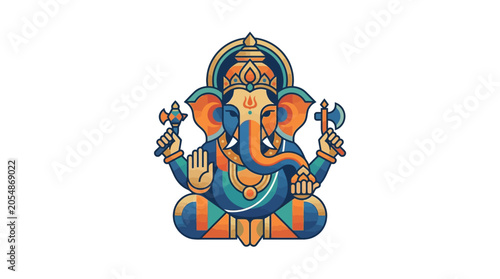 Stylized illustration of Lord Ganesha in a vibrant artistic graphic design.