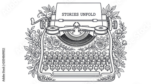Fotografia Vintage typewriter with floral patterns and stories unfold text