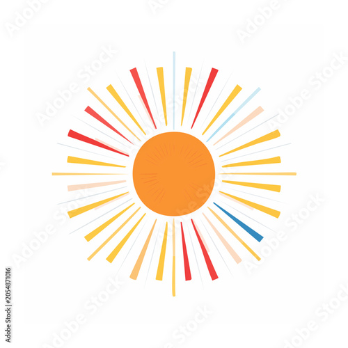 Stylized sun with colorful rays on white background