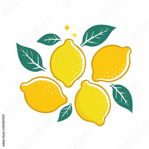 Vibrant illustration of fresh lemons with green leaves