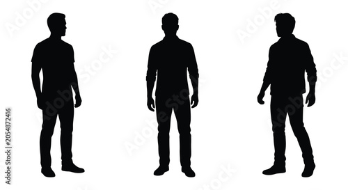 Cuadro en lienzo Three male figures in casual clothing presented as a black silhouette man men fi