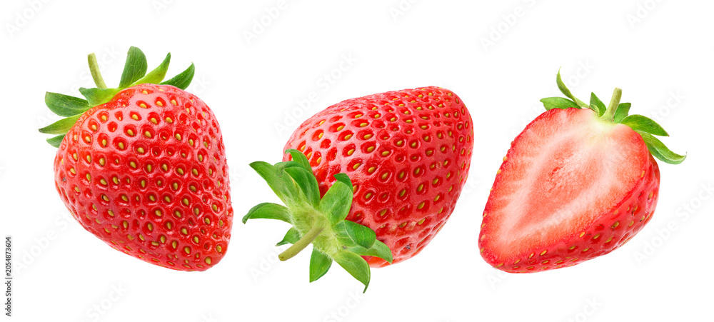 Naklejka premium Set of three strawberries isolated on white.