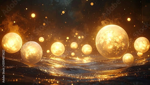 Schilderij op canvas Cosmic Orbs of Light Floating in a Nebula.