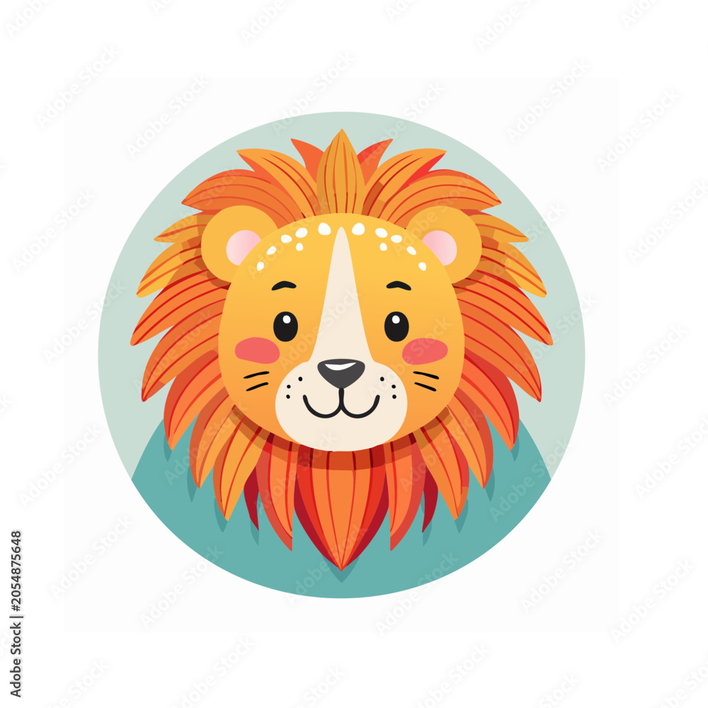 Fototapeta premium Cute Cartoon Lion Head Illustration