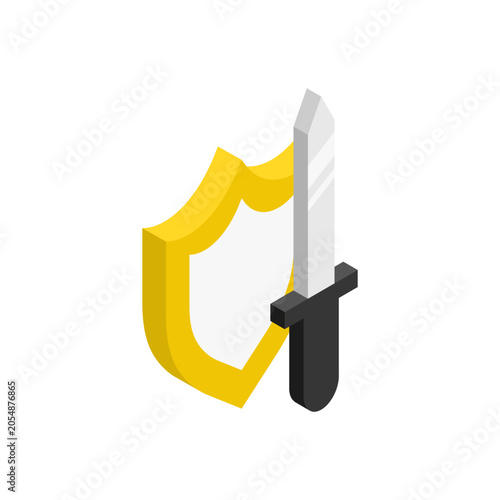 Sword and shield, isometric icon.