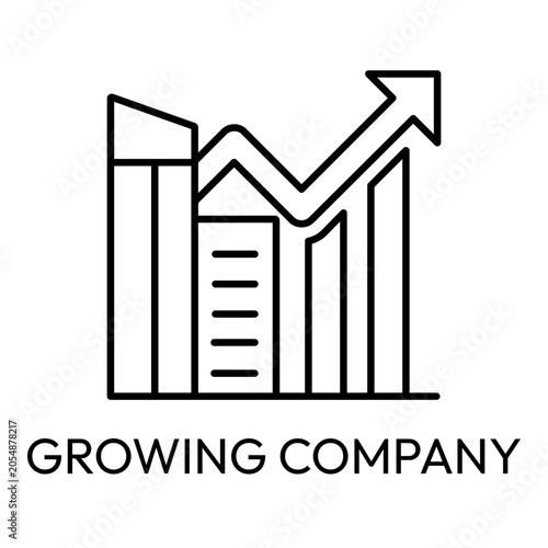 Growing Company Building Arrow Chart Line Icon with Editable Stroke
