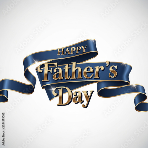 Happy Father's Day elegant greeting card, luxury blue ribbon with gold typography, premium celebratory banner for Father's Day holiday