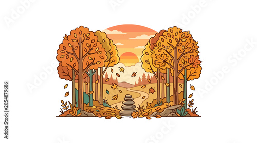 Canvas Print A serene stack of balanced zen stones nestled in a vibrant autumn forest landscape