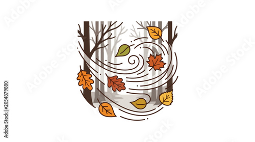 Принти на полотні A swirling gust of wind blowing colorful autumn leaves through a forest