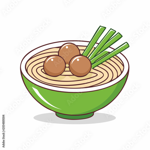 Noodle Bowl with Meatballs and Green Onions