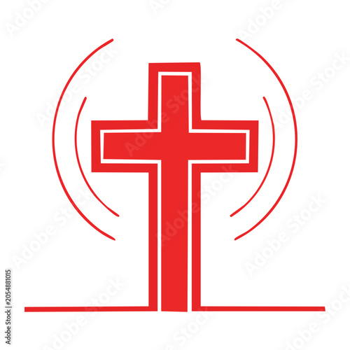 Red Christian Cross Symbol with Waves
