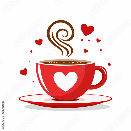 Red Coffee Cup with Heart and Steam