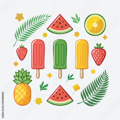 Summer Fruits and Popsicles Illustration