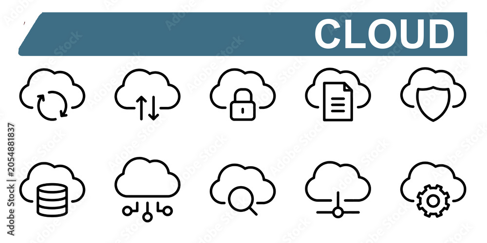 Fototapeta premium Cloud Computing and Online Hosting Service Icon Set Vector Illustration Editable with Transparent Background 