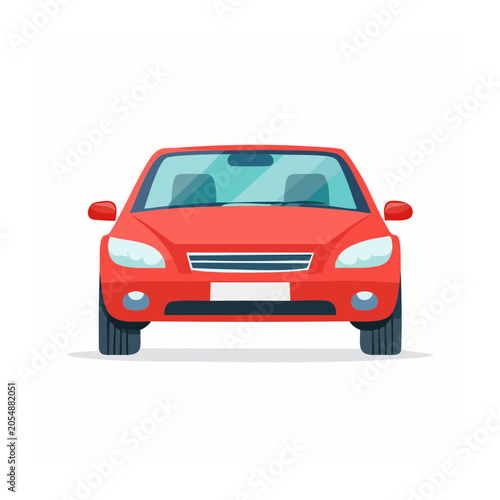 Red car front view, flat design illustration