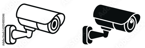 Картината върху платно Security camera surveillance icon set featuring CCTV monitoring, video recording, safety protection and observation symbols vector collection