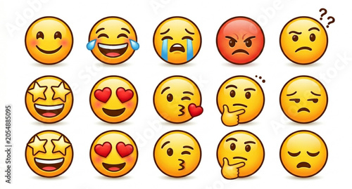 Emoji face icon collection with popular smileys and emoticons