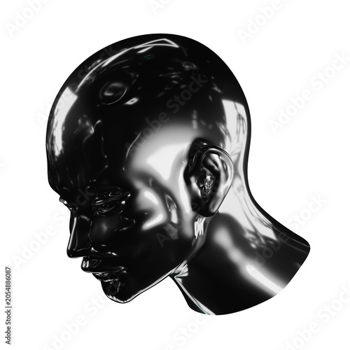face head 3d futuristic chromatic metallic sci-fi cyberpunk y2k transparent png element