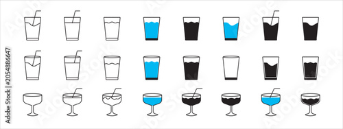 glass icon in line color and flat style, vector illustration of a set