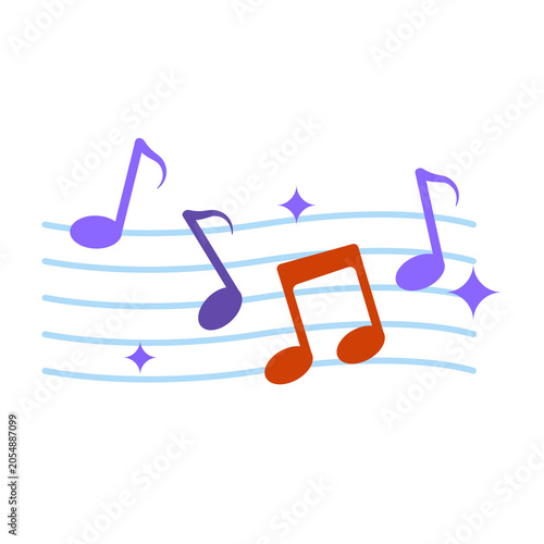 Music notes on staff with glittering effect illustration