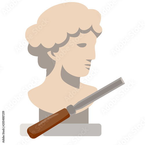 Sculpture bust with carving tool illustration
