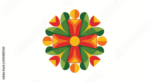 Bild auf Leinwand Geometric floral mandala illustration with orange yellow and green symmetrical d