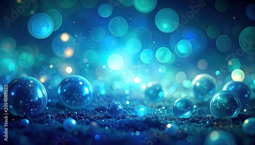 Magical Blue Bubbles Floating in a Dreamy Underwater World.