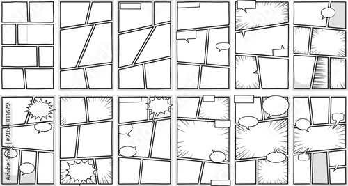 Canvastavla Blank comic book page layout vector template set featuring empty panels speed li