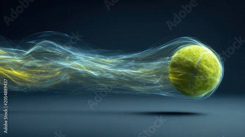 Energetic Tennis Ball Emitting Luminous Light Trails in Dark Space