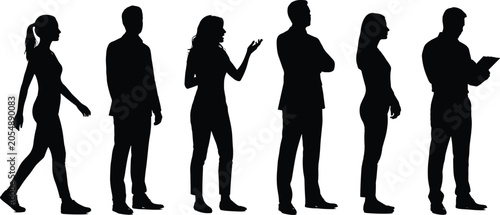 Cuadro en lienzo Human silhouette vector pack, standing walking gesturing crossing arms holding t