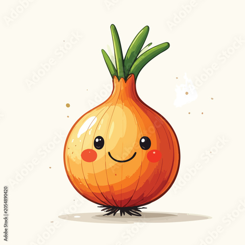 Cute Cartoon Onion Character with Smiling Face.