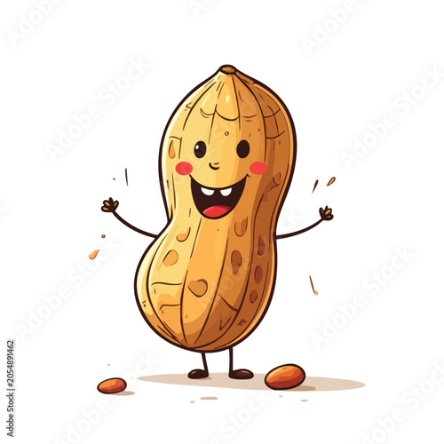 Cute Happy Peanut Character Cartoon Illustration.