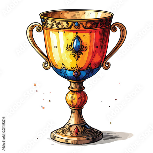 Ornate golden chalice with blue gemstone accents.