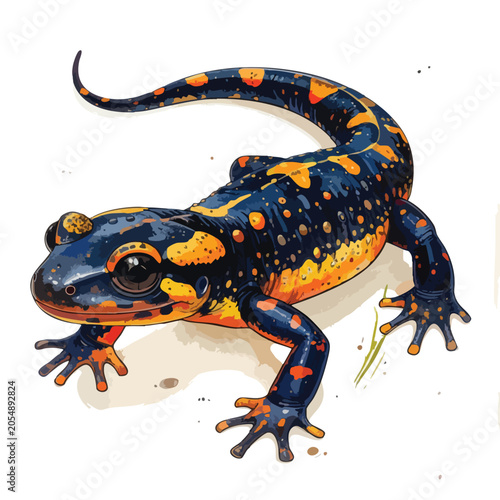 Colorful fire salamander illustration on white background.