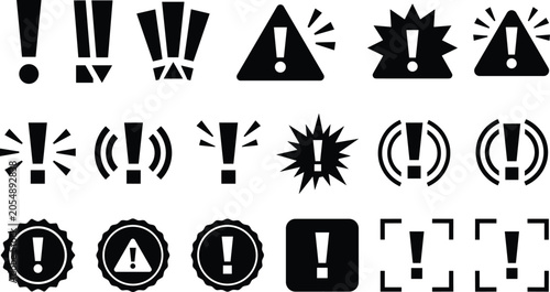 Photos Exclamation mark warning icon set featuring hazard triangles attention circles a