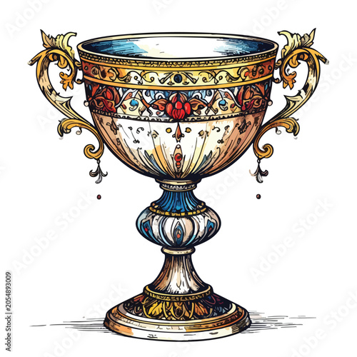 Ornate Decorative Chalice with Intricate Gold and Enamel Detailing.