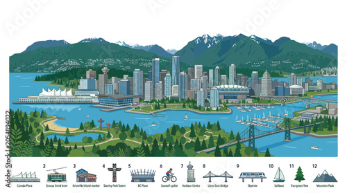 Bild auf Leinwand Vancouver city skyline with mountains and waterfront landmarks