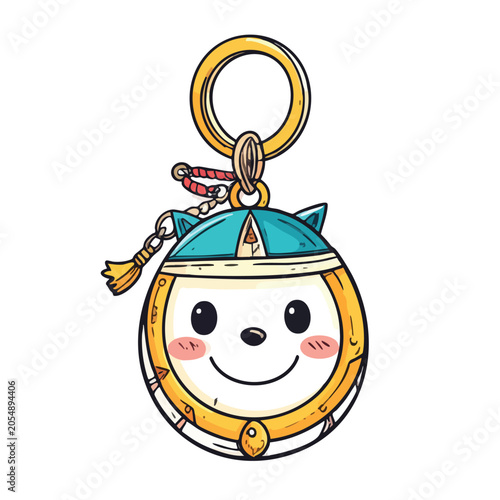 Cute cartoon cat character keychain illustration.
