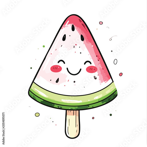 Cute cartoon watermelon slice popsicle character with a happy smiling face.