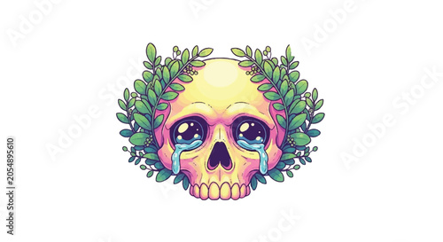 Crying Skull with Greenery and Tears.