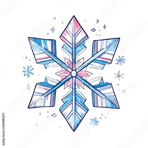 Beautiful Watercolor Hand Drawn Snowflake Illustration.