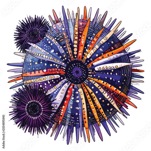 Vibrant Watercolor Illustration of Colorful Sea Urchins.