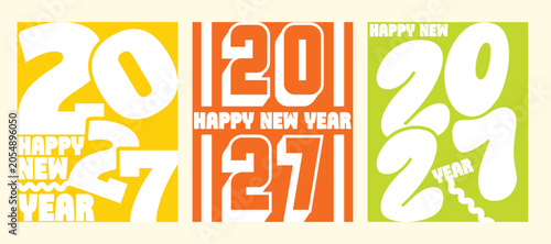 Abstract 2027 Happy New Year text blocks with vibrant color blocks and graphic elements vector illustration