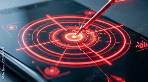 Red arrow piercing exactly in center of smartphone target.