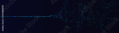 Digital network background with glowing blue data lines, abstract tech connections. Data technology hero banner for AI, cloud, cybersecurity, website header, presentation. Vector illustration.