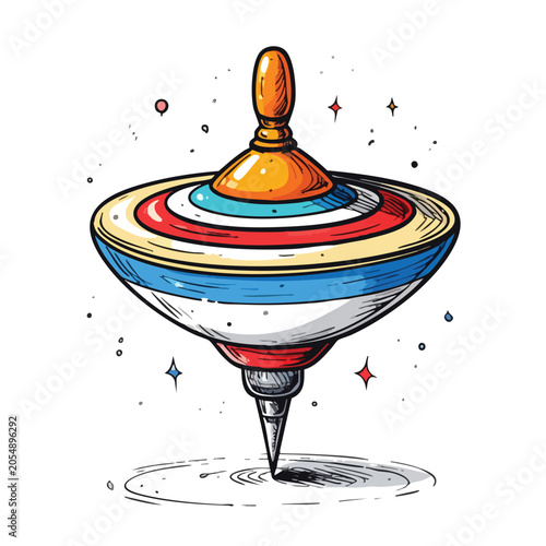 Colorful spinning top toy illustration isolated on white background.