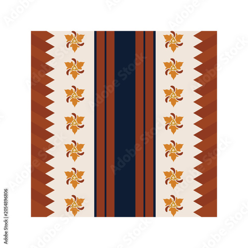 Geometric Pattern with Floral Motifs and Stripes in Earth Tones Vector Illustration
