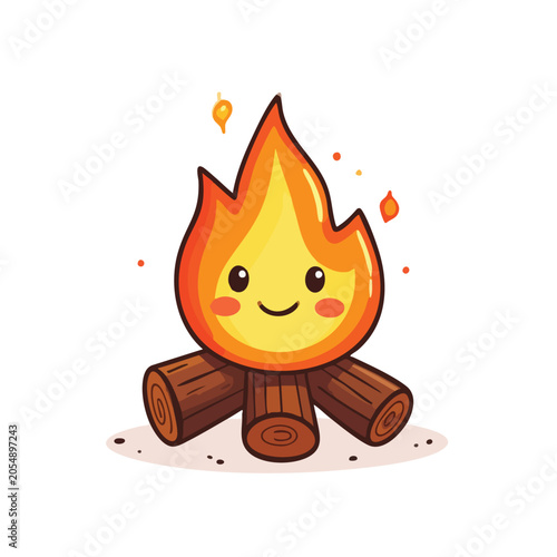 Cute cartoon campfire with happy face character.