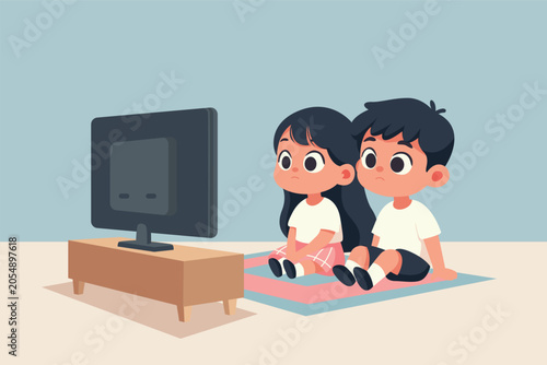 Kids Watching TV Illustration